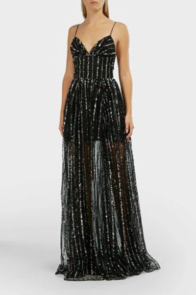 Shop Rasario Draped Sequined Tulle Gown In Black