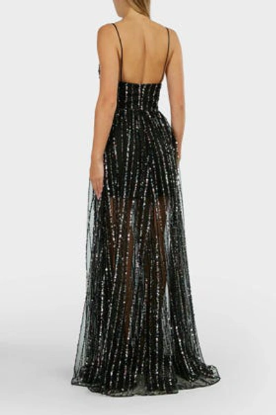 Shop Rasario Draped Sequined Tulle Gown In Black