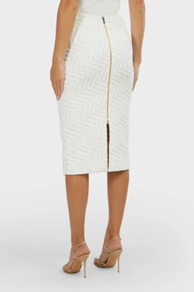 Shop Roland Mouret Moka Chevron-print Pencil Skirt In White