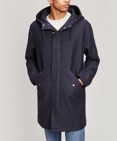 Shop Apc Benoit Wool-blend Parka Coat In Bleu