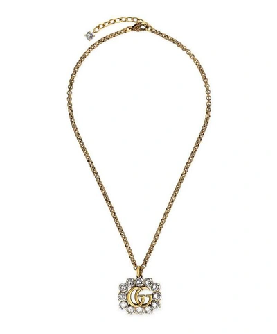 Shop Gucci Gold-tone Crystal Double G Pendant Necklace