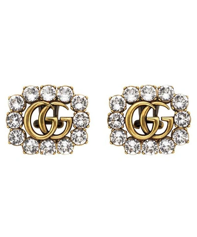 Shop Gucci Gold-tone Crystal Double G Clip-on Earrings