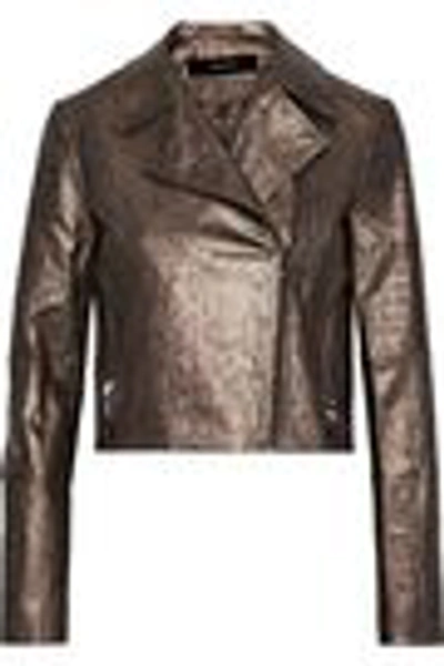 Shop J Brand Aiah Coated Snake-print Cotton-blend Twill Biker Jacket In Bronze