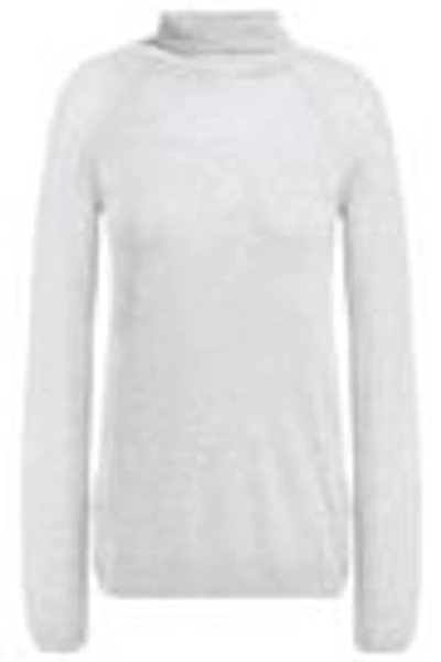 Shop J Brand Open-knit Turtleneck Sweater In Light Gray