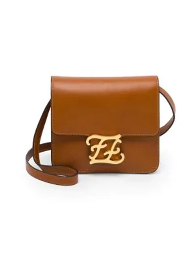 Shop Fendi Karligraphy Patent Leather Crossbody Bag In Tan