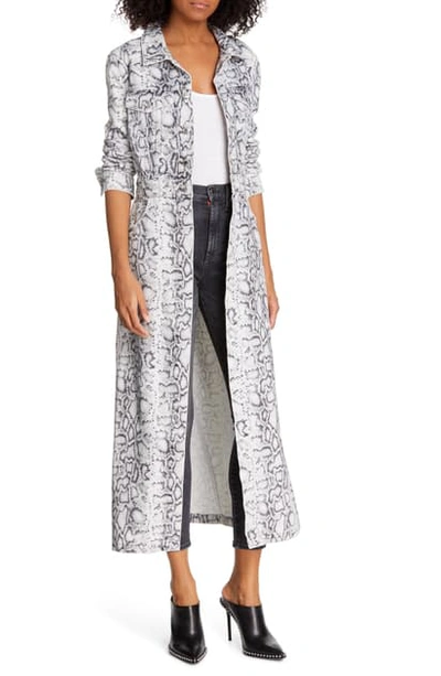 Shop Alexander Wang Python Print Denim Trench Coat In Faded Python