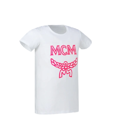 Shop Mcm Women's Tonal Logo Print T-shirt In Neon Pink