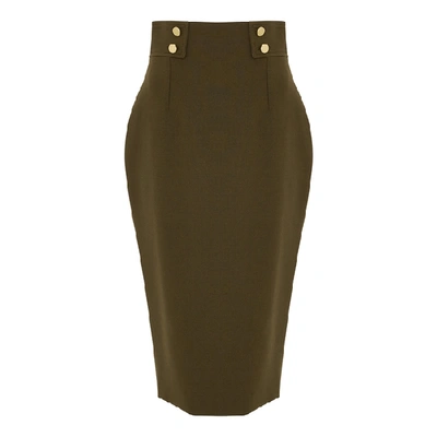 Shop Alexander Mcqueen Dark Green Wool-blend Pencil Skirt