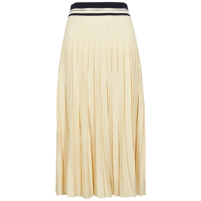 Shop Tory Burch Cream Pleated Stretch-knit Midi Skirt In Ivory