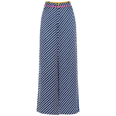 Shop Tory Burch Striped Wide-leg Silk Trousers In Blue