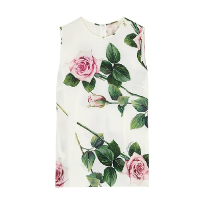 Shop Dolce & Gabbana Ivory Floral Print Silk Top In Pink