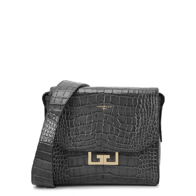 Shop Givenchy Eden Small Crocodile-effect Shoulder Bag In Grey