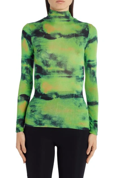 Shop Versace Mock Neck Tie Dye Silk Sweater In Green