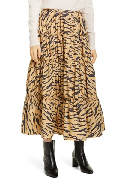 Shop Rejina Pyo Eve Tiger Print Cotton Midi Skirt In Tiger Print Beige