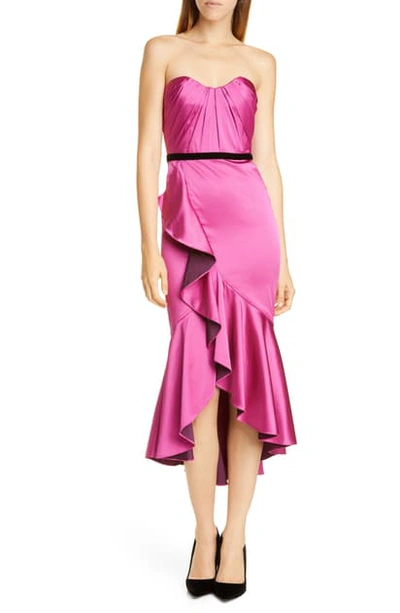 Shop Marchesa Notte Strapless High/low Cocktail Dress In Fuchsia