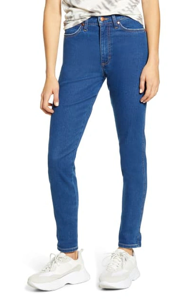 Shop Wrangler Heritage High Waist Ankle Slim Fit Jeans In Blue Jay