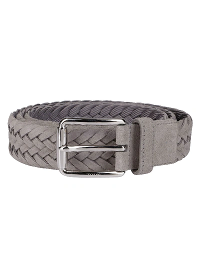 Shop Tod's Woven Buckle Belt In Grey