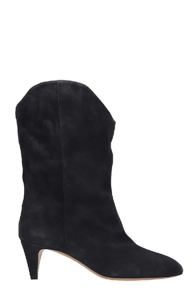 Shop Isabel Marant Dernee Low Heels Ankle Boots In Black Suede