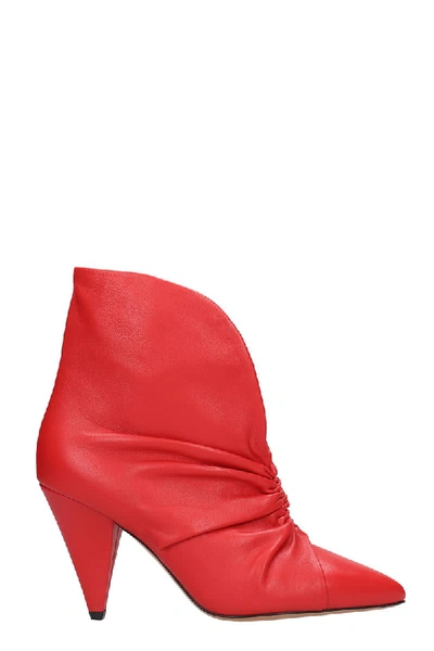 Shop Isabel Marant Lasteen High Heels Ankle Boots In Red Leather