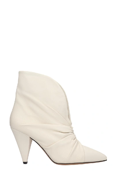 Shop Isabel Marant Lasteen High Heels Ankle Boots In White Leather