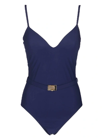 Shop Tory Burch Belted Swim Suit In Tory Navy