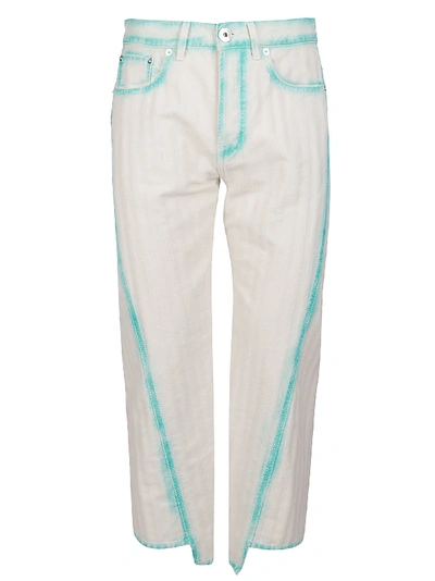 Shop Lanvin White And Light Blue Cotton Jeans