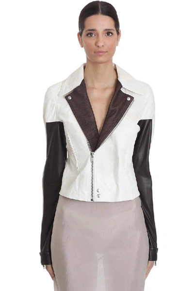 Shop Rick Owens Dragubiker Leather Jacket In White Leather