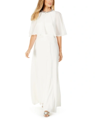 Shop Calvin Klein 2-pc. Rhinestone Chiffon Capelet Gown In Ivory