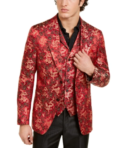 Shop Tallia Orange Men's Slim-fit Red/gold Floral Dragon Evening Jacket
