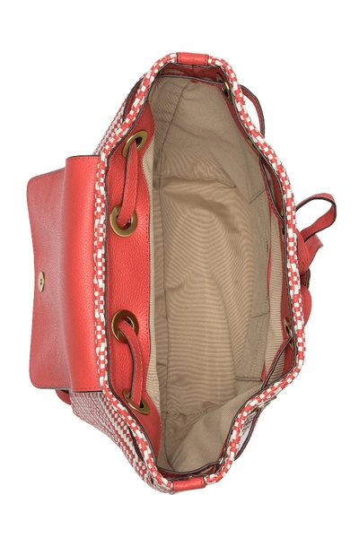 Shop Michael Michael Kors Medium Junie Woven Leather Backpack In Lt Trcta M