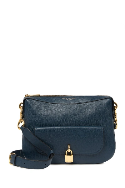 Shop Marc Jacobs Lock That Leather Messenger Bag In Blue Sea