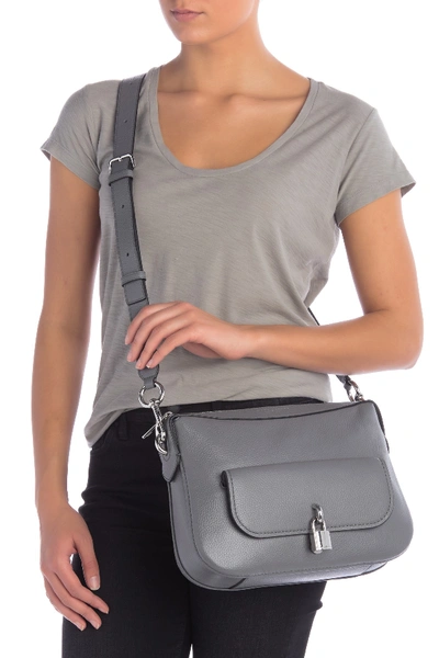 Shop Marc Jacobs Lock That Leather Messenger Bag In Shadey Grey