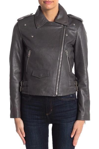 Shop Walter Baker Liz Leather Moto Jacket In Dark Grey