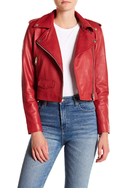 Shop Walter Baker Liz Leather Moto Jacket In Dark Red