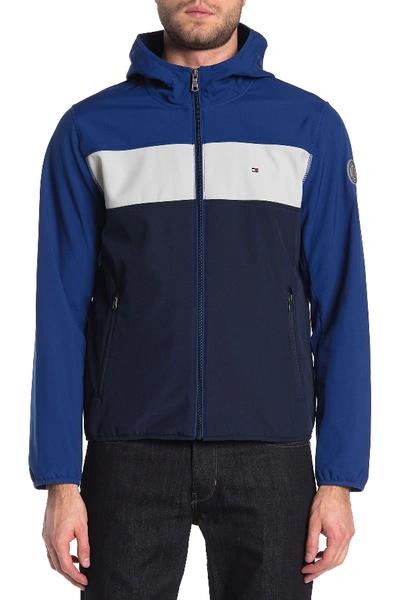 Shop Tommy Hilfiger Soft Shell Fleece Active Hoodie In Royal Blue/white/navy