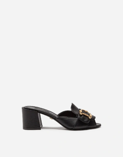 Shop Dolce & Gabbana Nappa Leather Sliders With Baroque Dg In Black