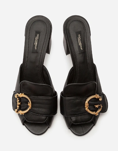 Shop Dolce & Gabbana Nappa Leather Sliders With Baroque Dg In Black