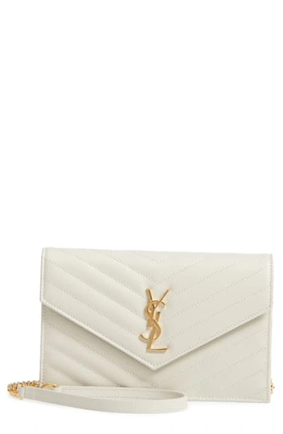 Shop Saint Laurent 'small Mono' Leather Wallet On A Chain In Cremasoft