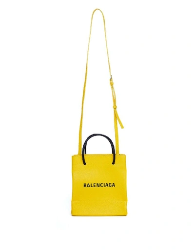 Shop Balenciaga Yellow Leather Shopping Tote Xxs In Gold