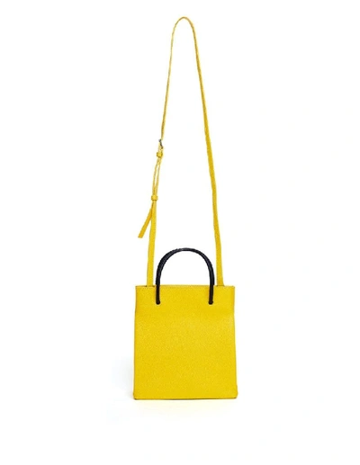 Shop Balenciaga Yellow Leather Shopping Tote Xxs In Gold