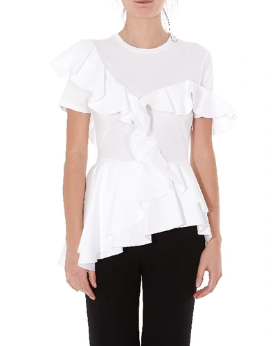 Shop Alexander Mcqueen Asymmetric T-shirt With Ruches In White