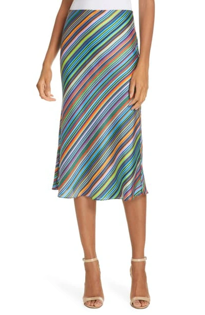 Shop Milly Rainbow Stripe Bias Cut Cotton Skirt In Multi