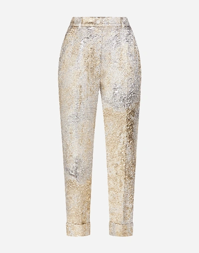Shop Dolce & Gabbana Lurex Jacquard Pants In Beige