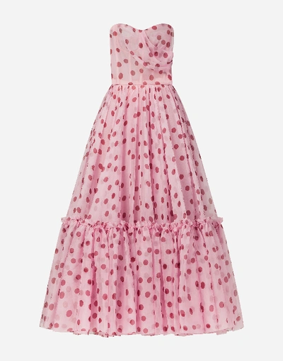 Shop Dolce & Gabbana Long Polka-dot Print Organza Dress In Pink