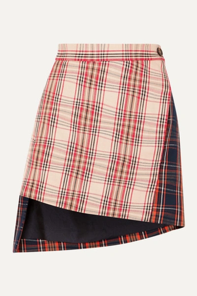 Shop Vivienne Westwood Case Asymmetric Checked Cotton-twill Wrap Mini Skirt In Beige