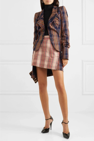 Shop Vivienne Westwood Case Asymmetric Checked Cotton-twill Wrap Mini Skirt In Beige