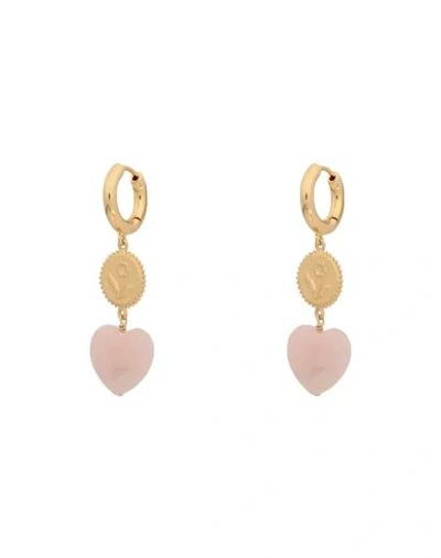 Shop Anni Lu Heart Of True Love Woman Earrings Gold Size - Brass, 18kt Gold-plated, Rose Quartz