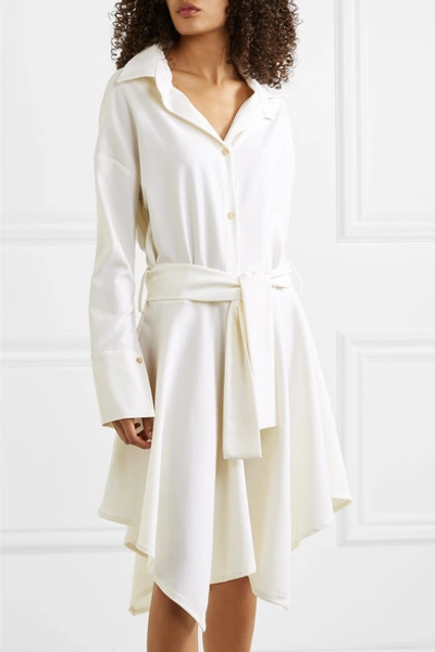 Shop Aaizél Net Sustain Asymmetric Belted Wool-twill Dress In Ivory