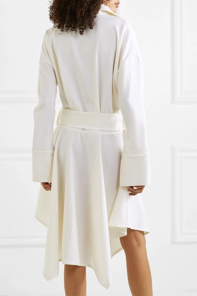 Shop Aaizél Net Sustain Asymmetric Belted Wool-twill Dress In Ivory