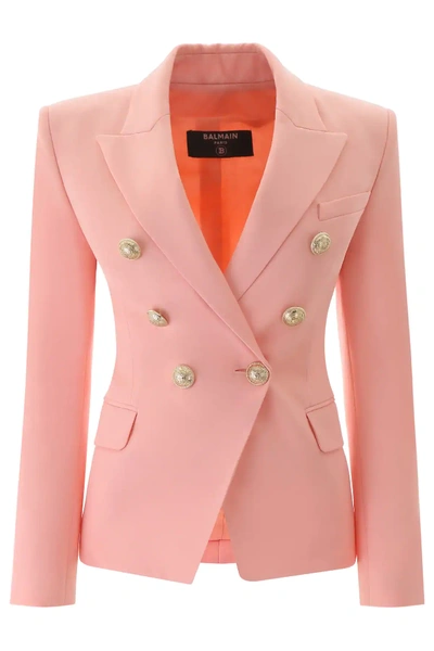 Shop Balmain Wool Blazer In Pink